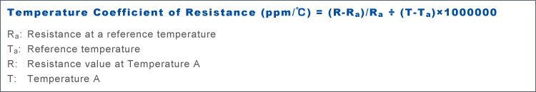 Temperaturkoeffizient des Widerstands (TCR) (in ppm/℃) = (R-Ra)/Ra ÷ (T-Ta)×1000000