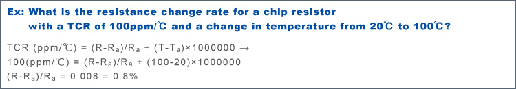 Bsp.: Wie hoch ist die Änderung des Widerstandwerts bei einem Chip-Widerstand mit einem TCR von 100 ppm/℃ und einer Temperaturänderung von 20 ℃ auf 100 ℃?