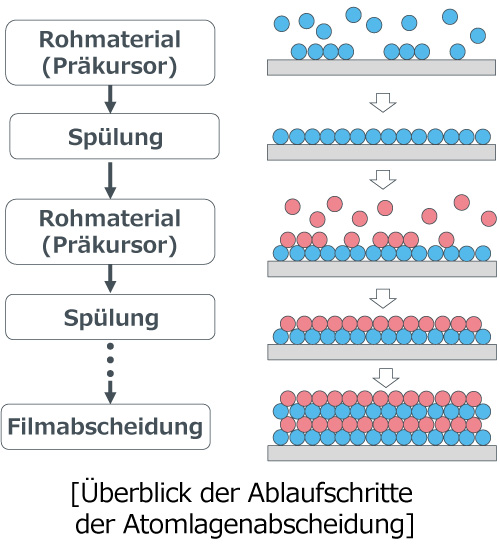 [Überblick der Ablaufschritte der Atomlagenabscheidung]